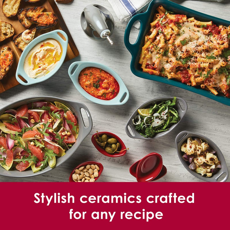 Rachael Ray Stoneware Bubble and Brown Oval Baker, 4.5-Quart, Red - Image 4